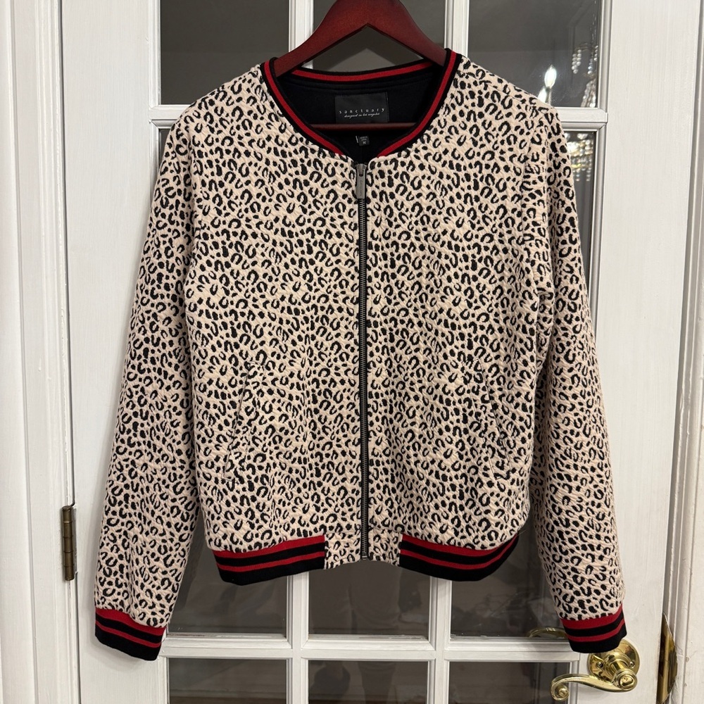 ANTHROPOLOGIE SANCTUARY Women's Cheetah Print Bomber Jacket Size M